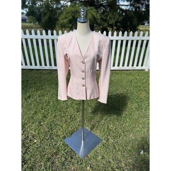 Vintage Christian Dior Baby Pink Blush Blazer Mother Pearl Buttons The Suit 80s - Picture 8 of 16